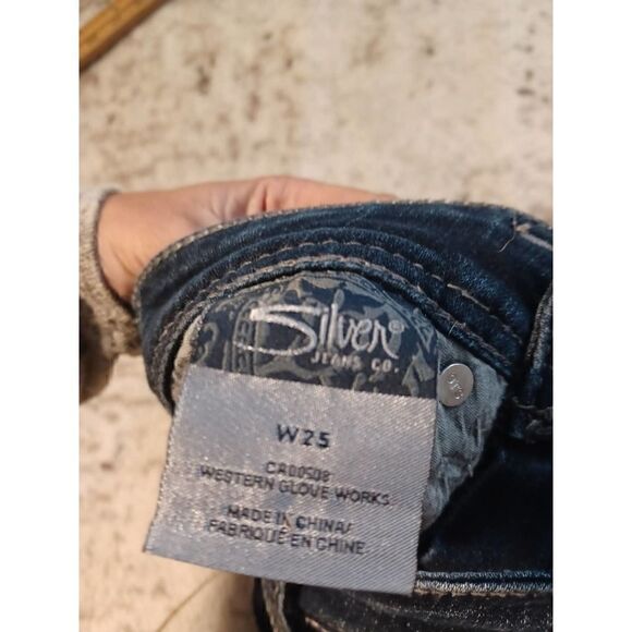 Silver Jeans Aiko Kick Flare Embroidered Denim Dark Wash Crop Jeans 25 - Picture 5 of 8